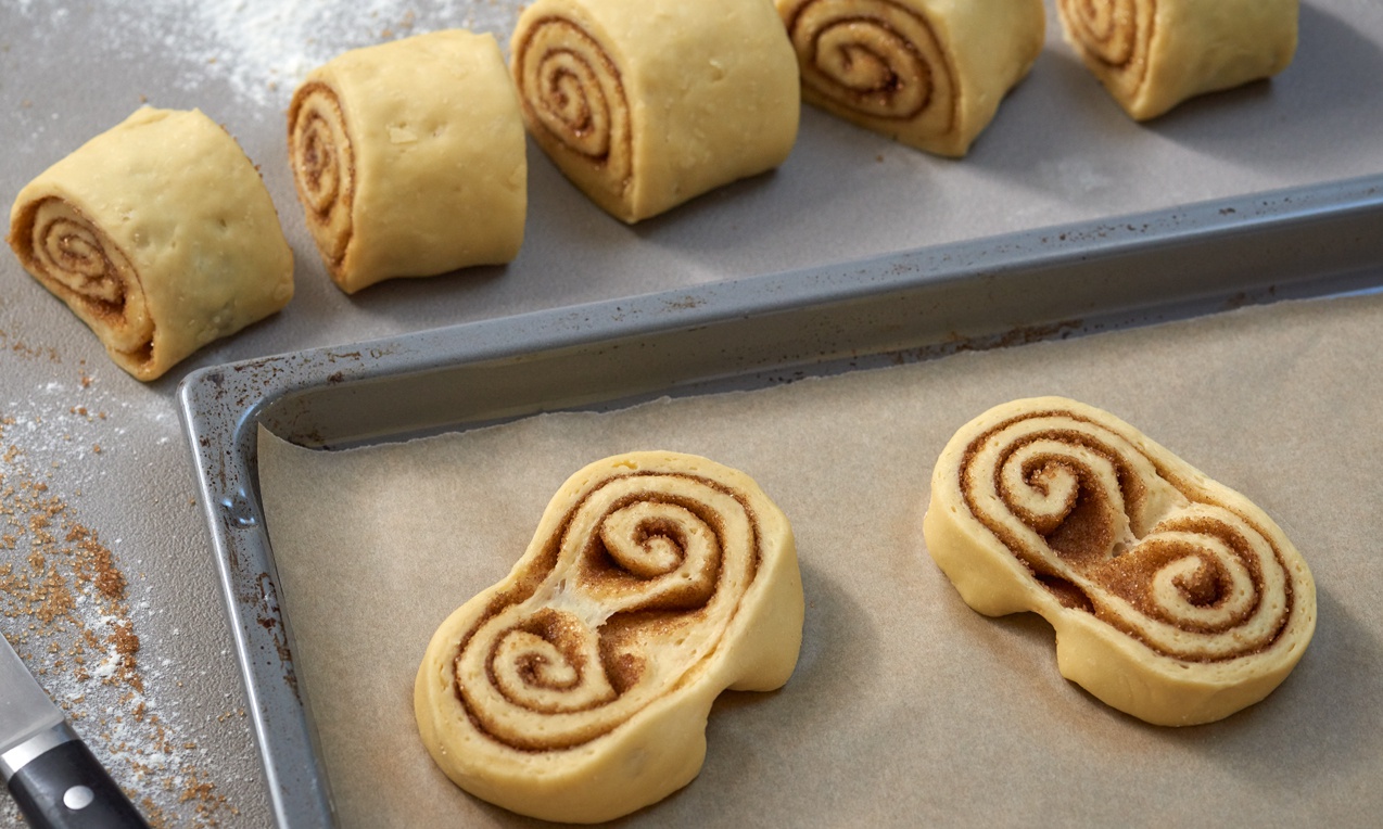 A Fahéjas duplacsiga sütemény szeleteit sütés előtt megkenjük tojásfehérjével.
