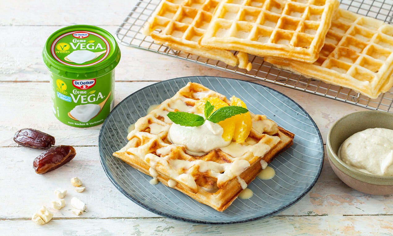 Vegán gofri narancsos-kesudiós krémmel