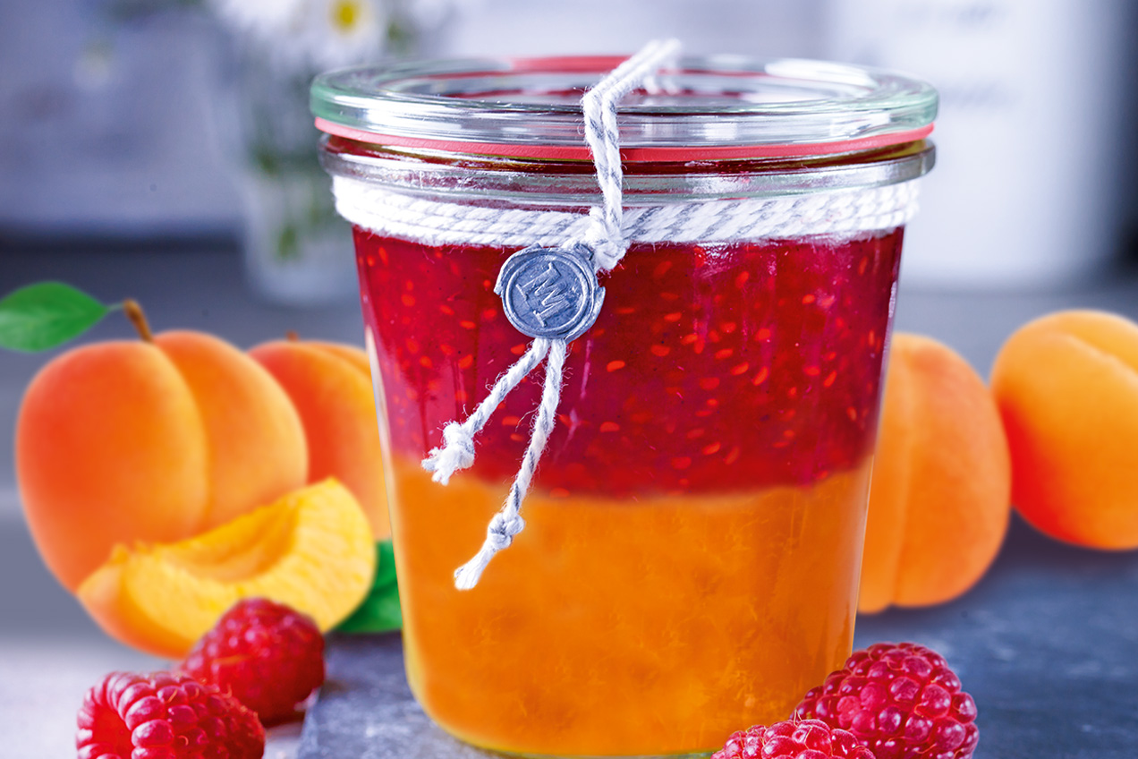 Réteges sárgabarack-málna dzsem