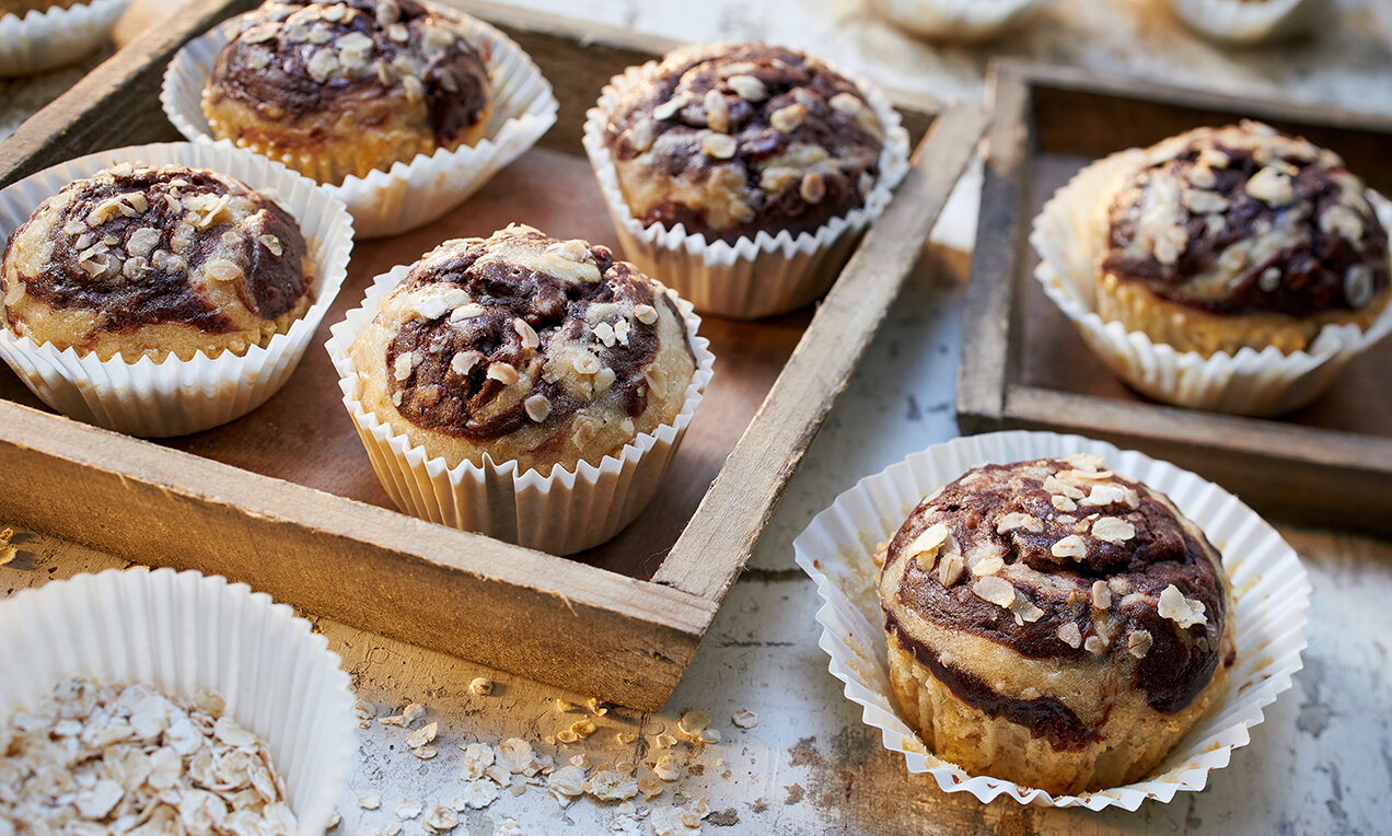 Vegán banános-zabpelyhes márványos muffin