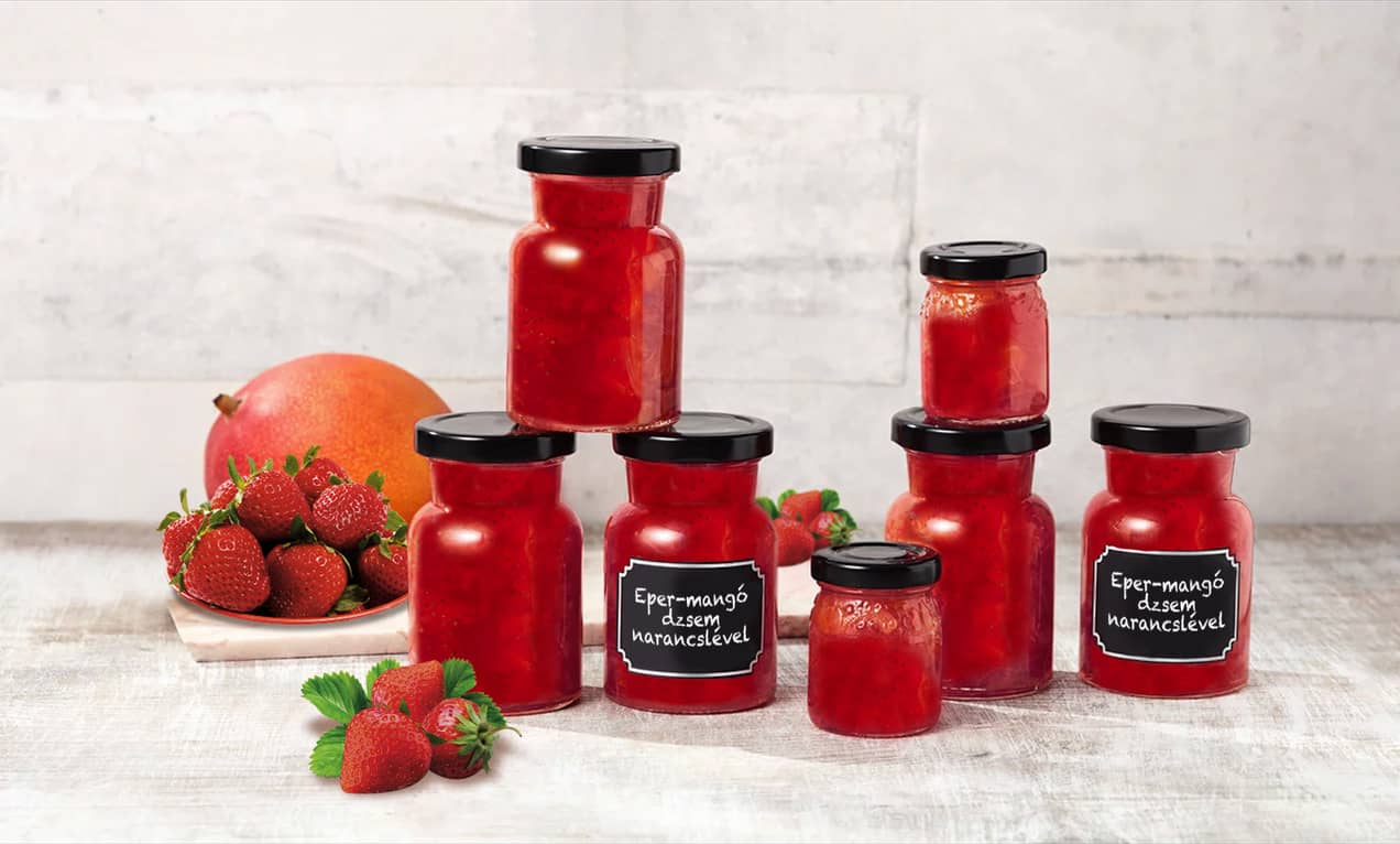 Eper-mangó dzsem narancslével
