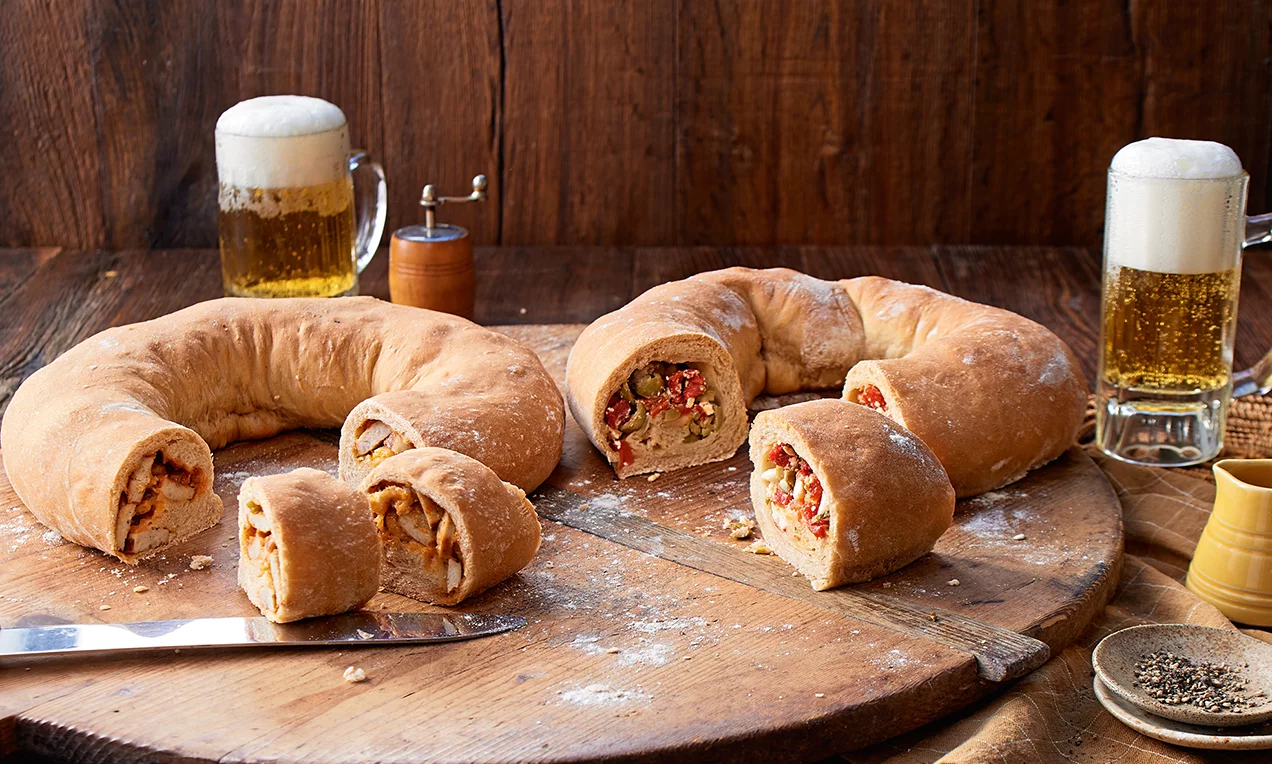 Töltött sörkenyér koszorú