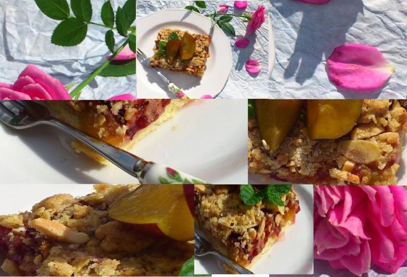 Áfonyás-barackos morzsasüti